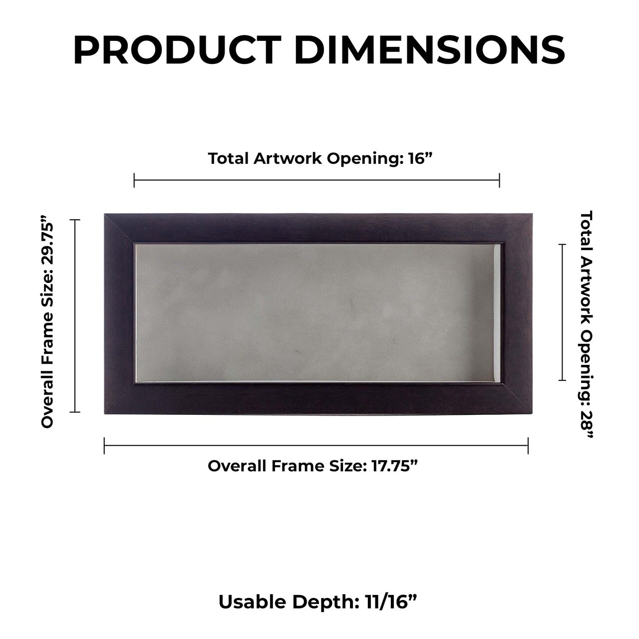 Rich Dark Brown Wood Shadow Box Frame with Acrylic Front - Light Brown Suede Backing, 30 Sizes